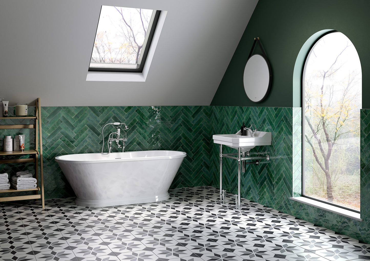 Frontline Napoli freestanding bathtub with sleek white finish, 1700 x 750mm, shown in a modern bathroom setting.