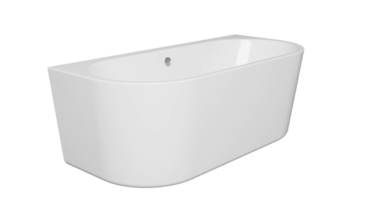 Frontline Osyn freestanding bathtub in white, round design with dimensions 1640x760mm, shown from side view