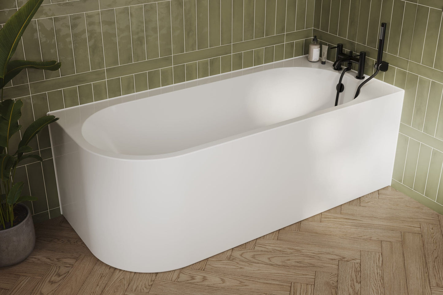 Frontline AquaKast Nuvion freestanding bathtub with right-handed design, 1690mm length, 750mm width, and 590mm height.