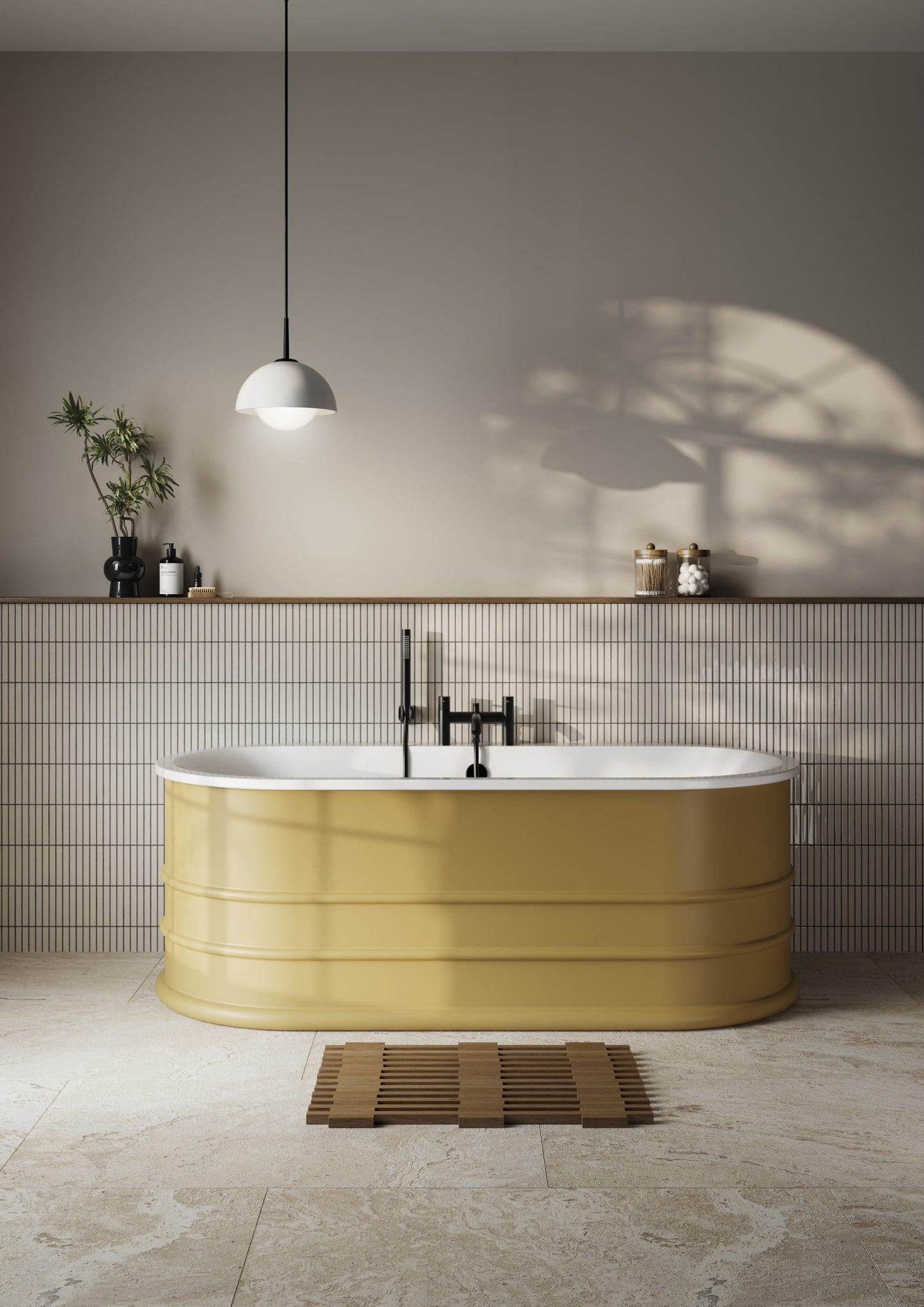 Frontline Mosoa freestanding yellow bathtub with dimensions 1500x800x600mm, showcasing its modern design and smooth finish.