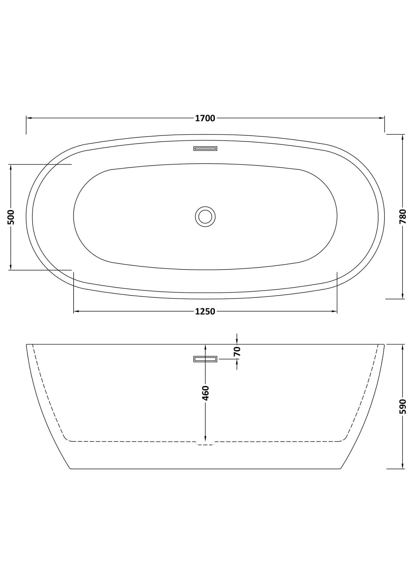 Nuie Choice Pendulum freestanding bathtub with legs and waste, 1700mm acrylic bathtub for modern bathroom decor