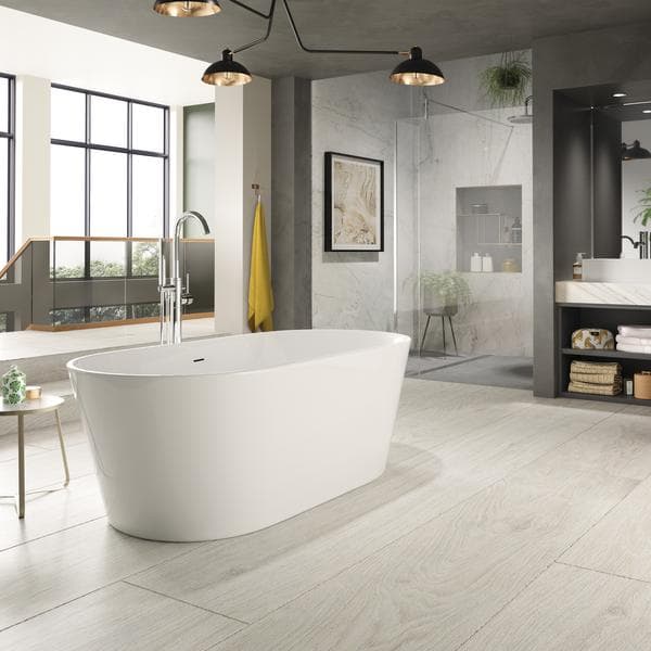 Nabis modern round floor-standing bathtub with sleek design, measuring 1700mm by 800mm by 580mm, shown from above.