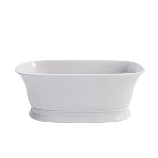 BC Designs Bampton freestanding bathtub in matte white, 1555mm length, elegant bathroom fixture with smooth curves and modern design.