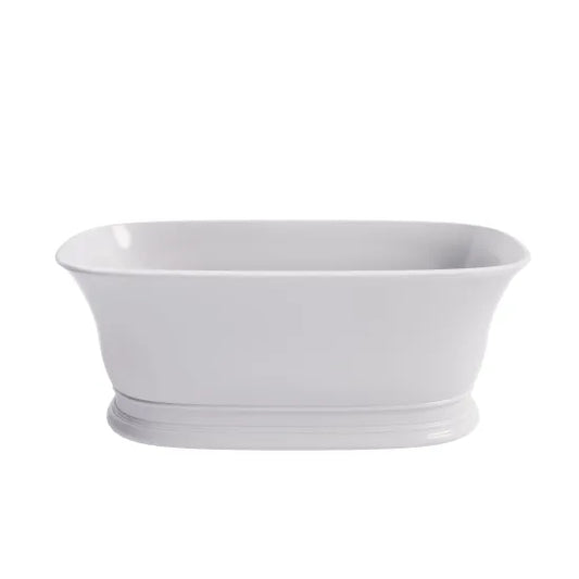 BC Designs Bampton freestanding bathtub in matte white, 1555mm length, elegant bathroom fixture with smooth curves and modern design.