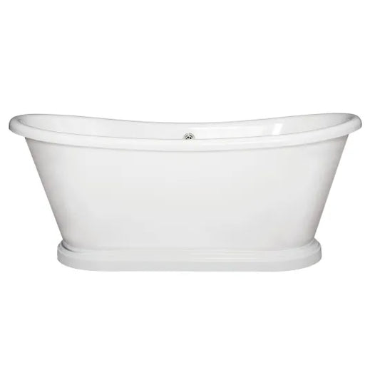 Acrylic freestanding bathtub by BC Designs, 1700mm boat-shaped design with smooth white finish, suitable for modern bathrooms.