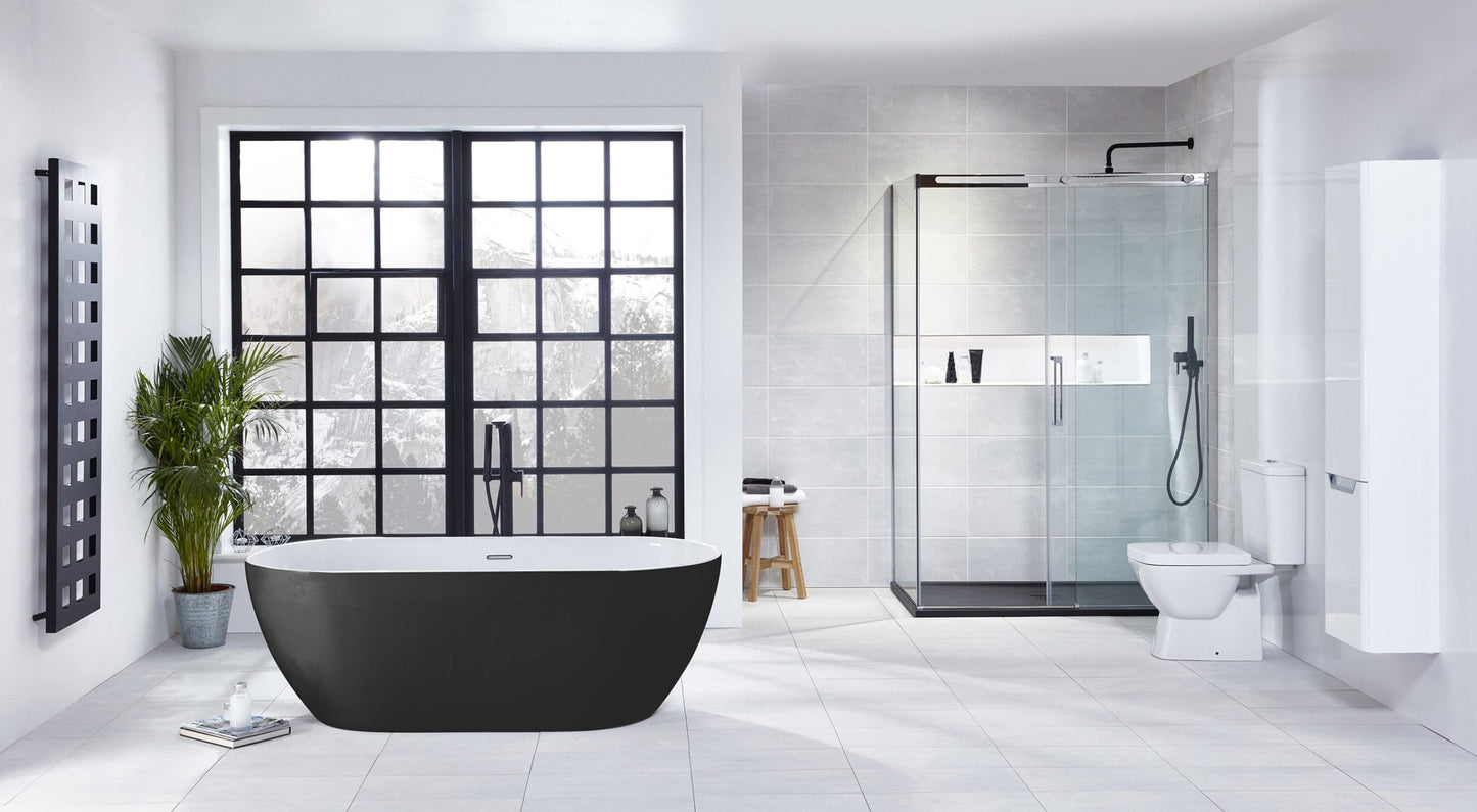 Frontline AquaKast Graphite Summit freestanding bathtub with sleek design, measuring 1680 x 800mm, shown in a modern bathroom setting.