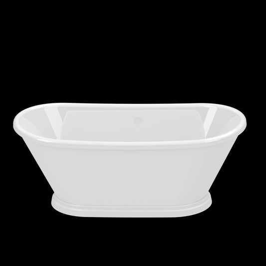 Frontline Empire freestanding bathtub with oval shape and smooth white finish, dimensions 1655 x 750mm, shown with cut-out details.