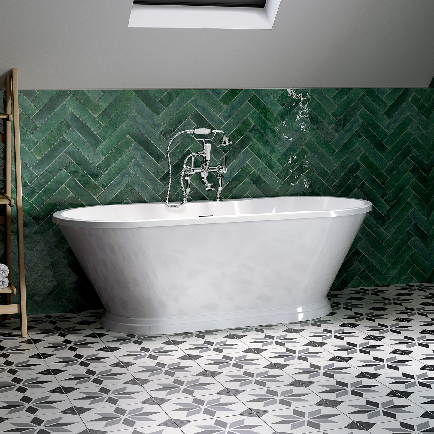Frontline Napoli freestanding bathtub in white, 1700x750mm, with smooth curved design and modern aesthetic.