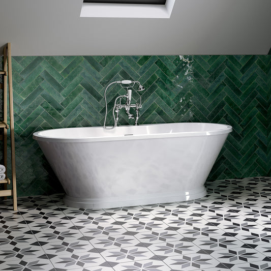 Frontline Napoli freestanding bathtub in white, 1700x750mm, with smooth curved design and modern aesthetic.