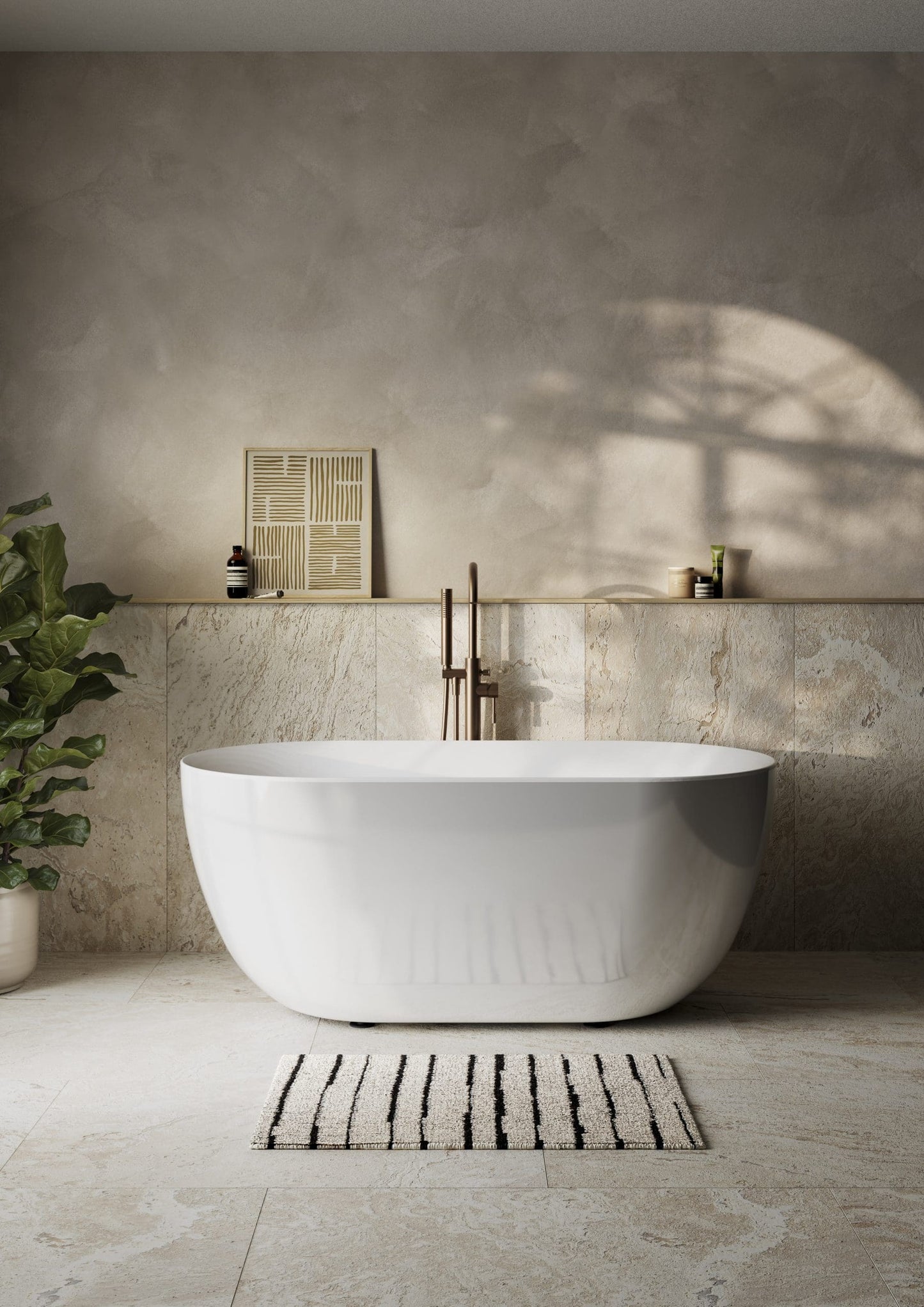 Frontline AquaKast Minuet freestanding bathtub with dimensions 1500x780x600mm, showcasing smooth, modern design and elegant shape.