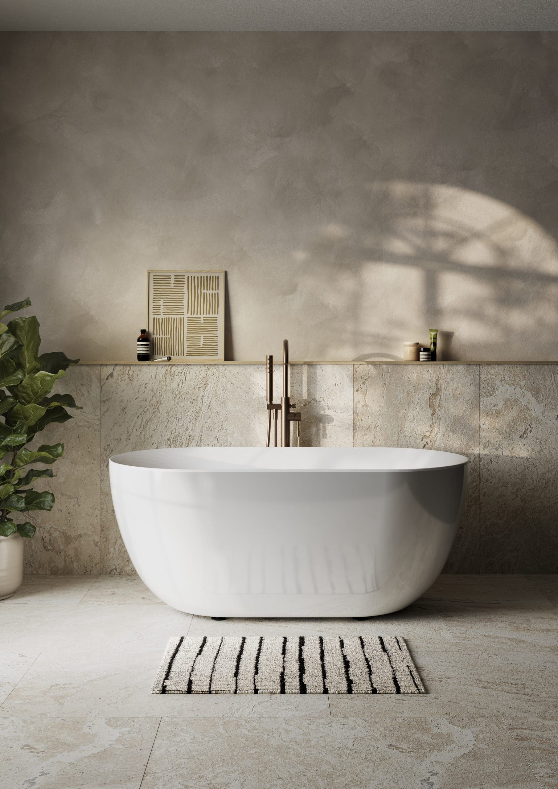 Frontline AquaKast Minuet freestanding bathtub with dimensions 1500x780x600mm, showcasing smooth, modern design and elegant shape.