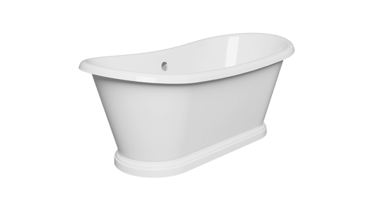 Frontline Marine Slipper freestanding bathtub with curved design, shown from the side, featuring smooth white acrylic surface.
