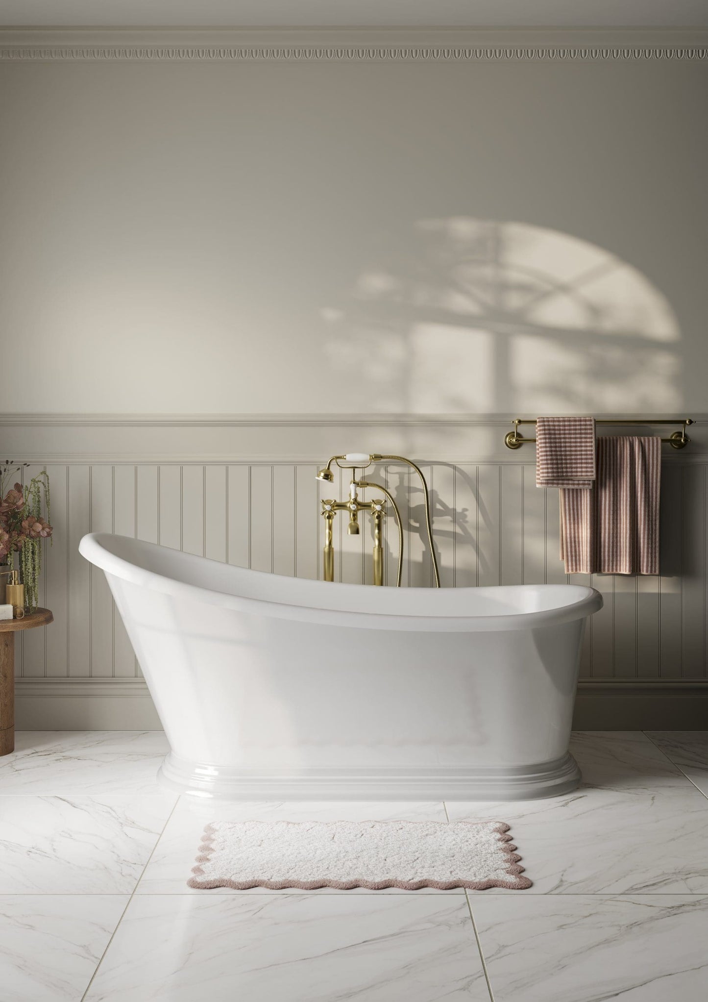 Frontline Marine slipper freestanding bathtub with dimensions 1680x750x780mm, featuring a sleek, curved design for modern bathrooms.