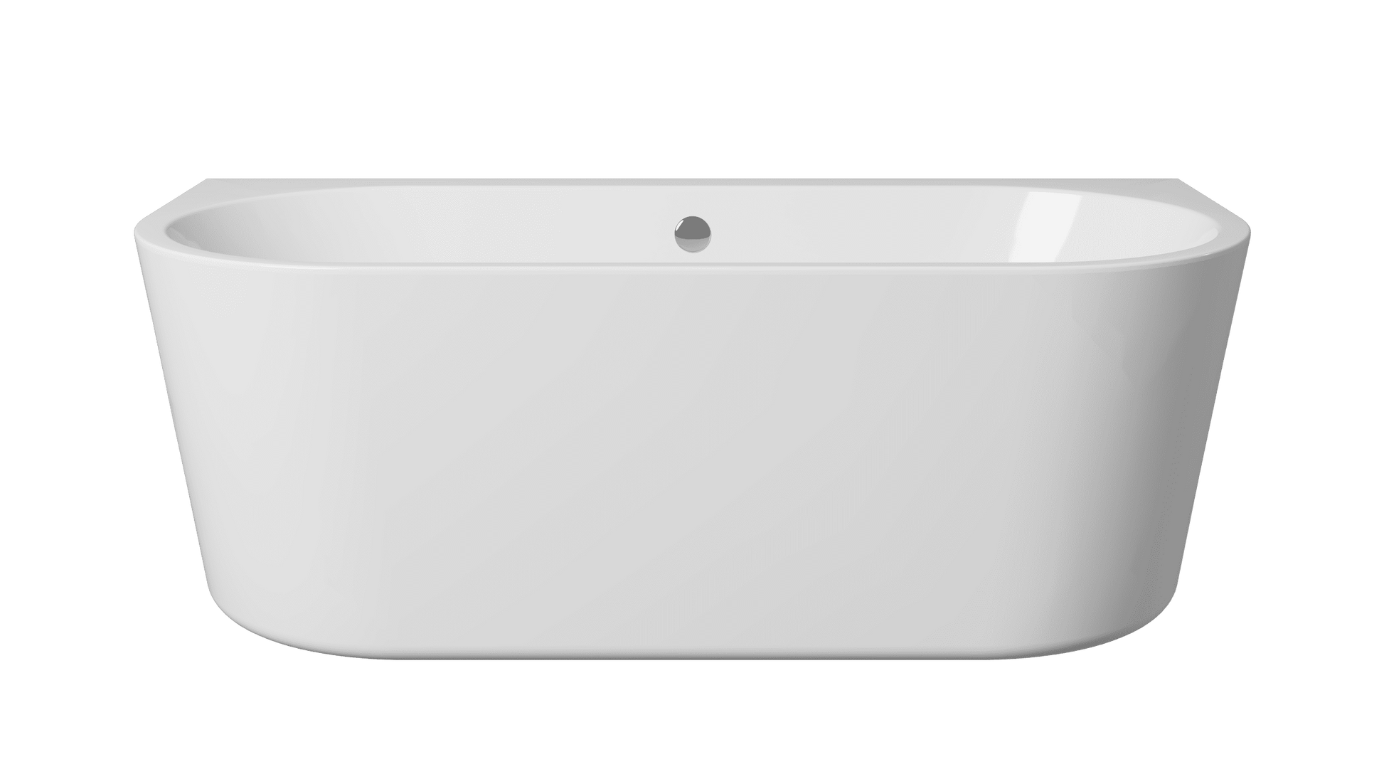 Frontline Osyn freestanding bathtub with round shape, white ceramic finish, dimensions 1640x760x590mm, shown from the front angle.
