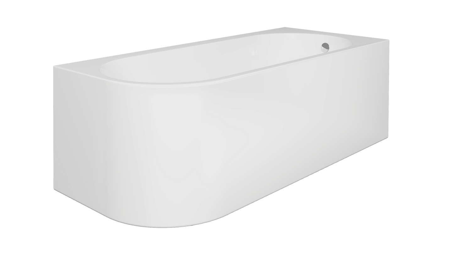 Frontline AquaKast Nuvion freestanding bathtub with left-hand side, white acrylic, L1690 x W750 x H590mm, modern bathroom design