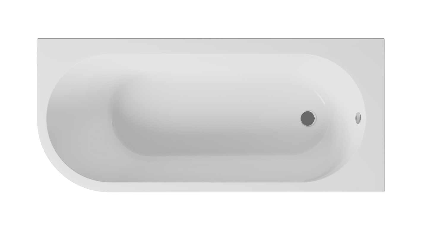 Frontline AquaKast Nuvion freestanding bathtub with left-hand drain, matte white finish, 1690mm length and modern design.
