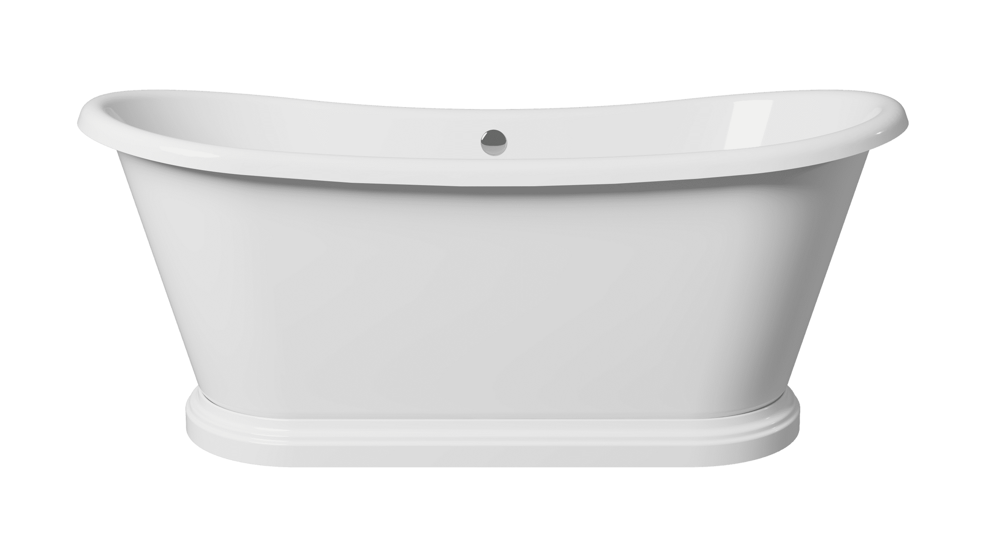 Frontline Mariner boat-shaped freestanding bathtub with white finish, featuring smooth curves and modern design, dimensions L1580mm.