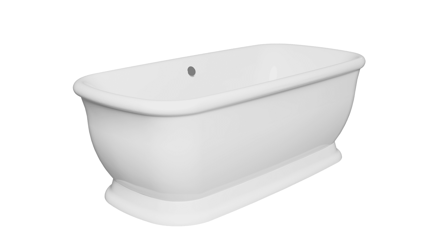 Frontline AquaKast Finesse freestanding bathtub with sleek design, showing side profile and smooth white finish.
