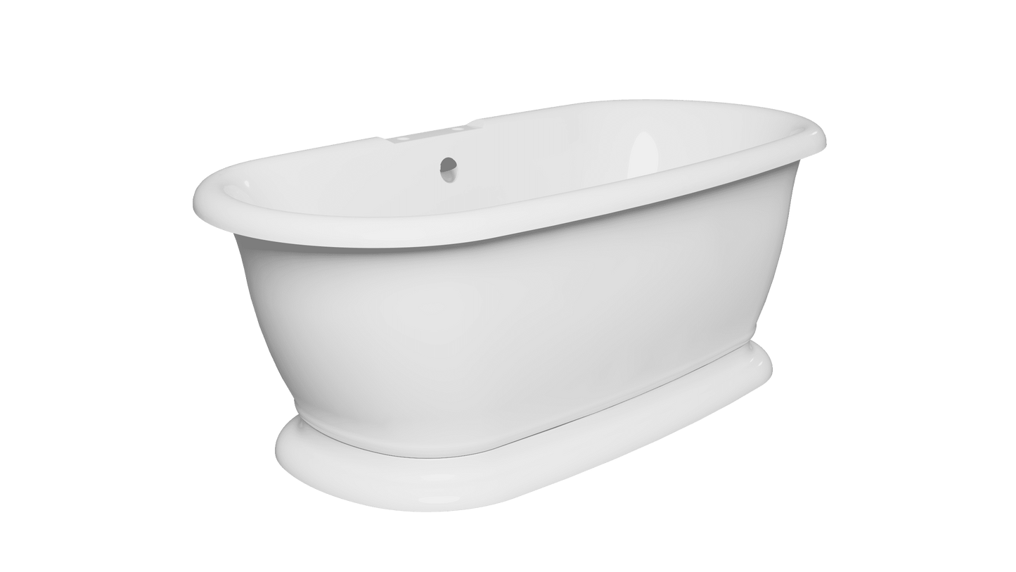 Frontline Desire freestanding bathtub with white acrylic finish, L1640mm, W760mm, and H590mm, showcased from a side angle.