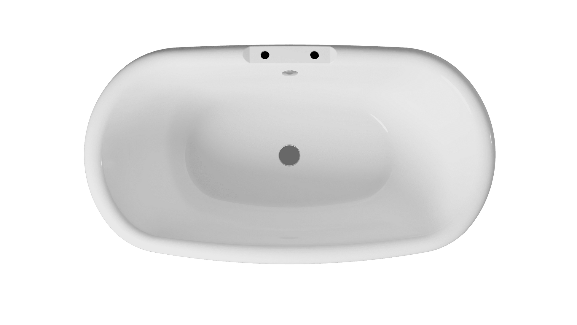 Frontline Desire freestanding bathtub seen from above, measuring 1675mm x 800mm x 600mm, with smooth white finish and contemporary design.