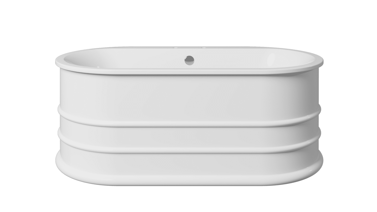 Frontline Mosoa freestanding bathtub with dimensions 1500x800x600mm, shown from the front view in the product image.