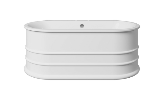 Frontline Mosoa freestanding bathtub with dimensions 1500x800x600mm, shown from the front view in the product image.