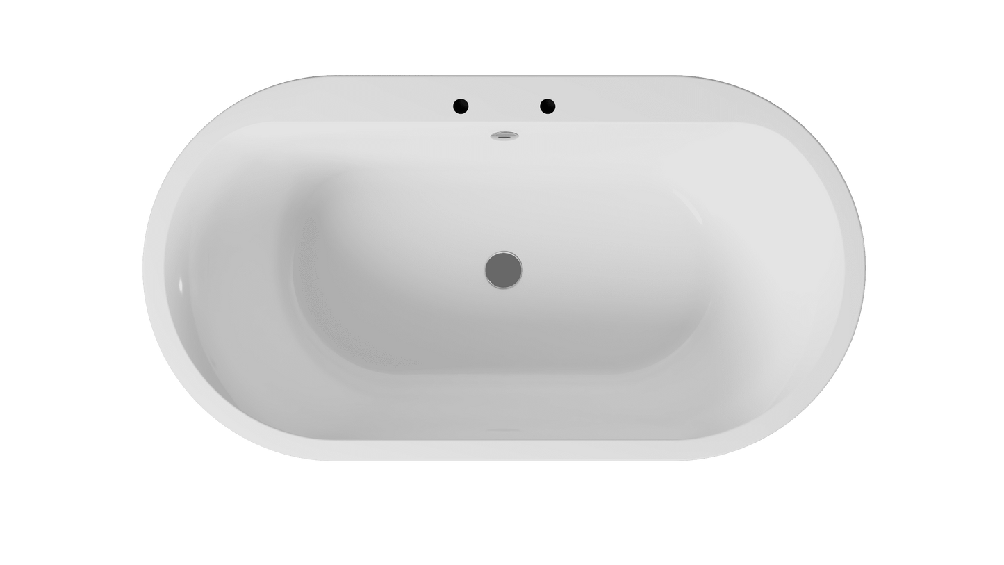 Frontline Mosoa freestanding bathtub with a sleek, modern design, measuring L1500 x W800 x H600mm, shown from top view.