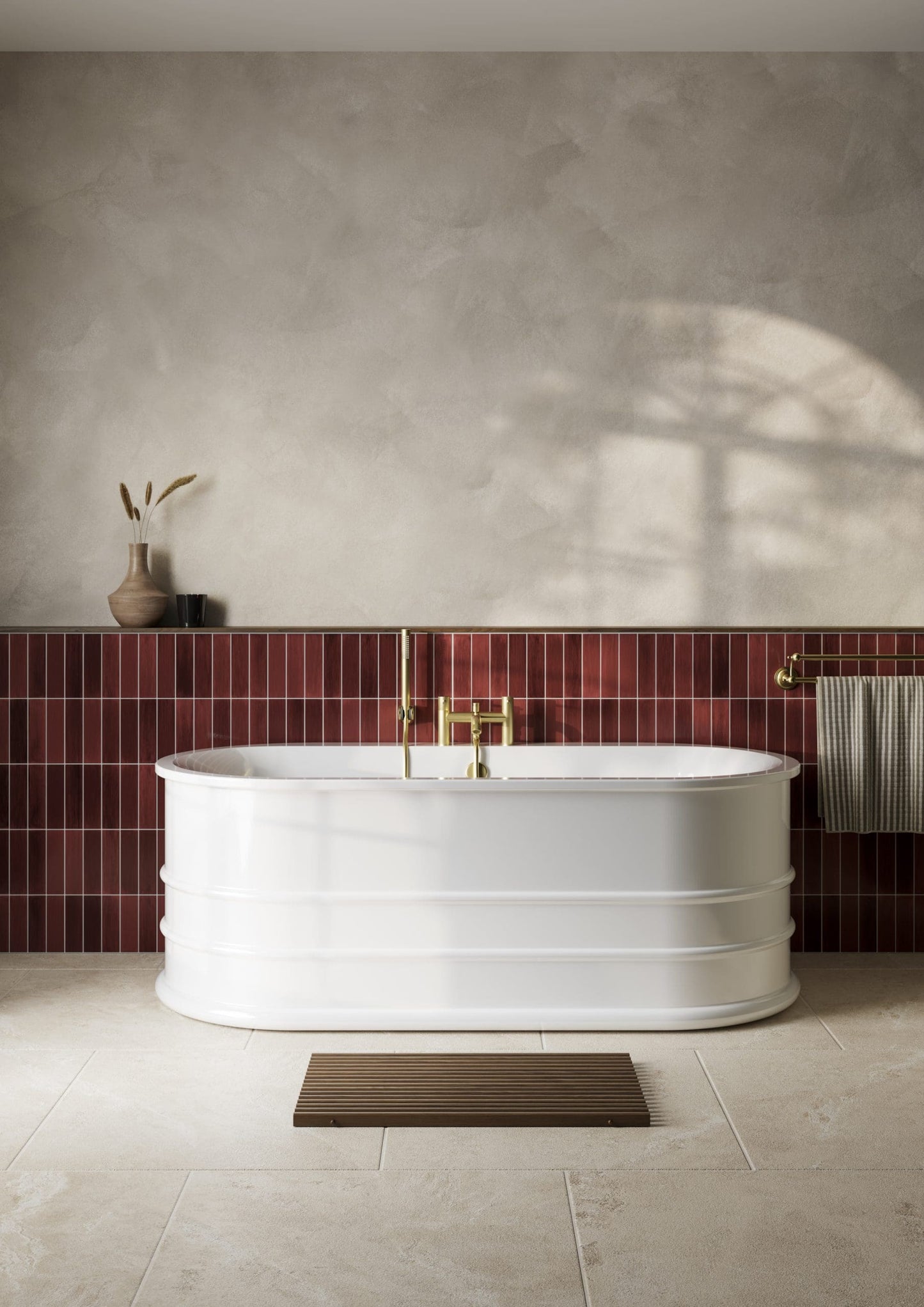 Frontline Mosoa freestanding bathtub in white, L1500 x W800 x H600mm, with smooth curved design and modern freestanding style.
