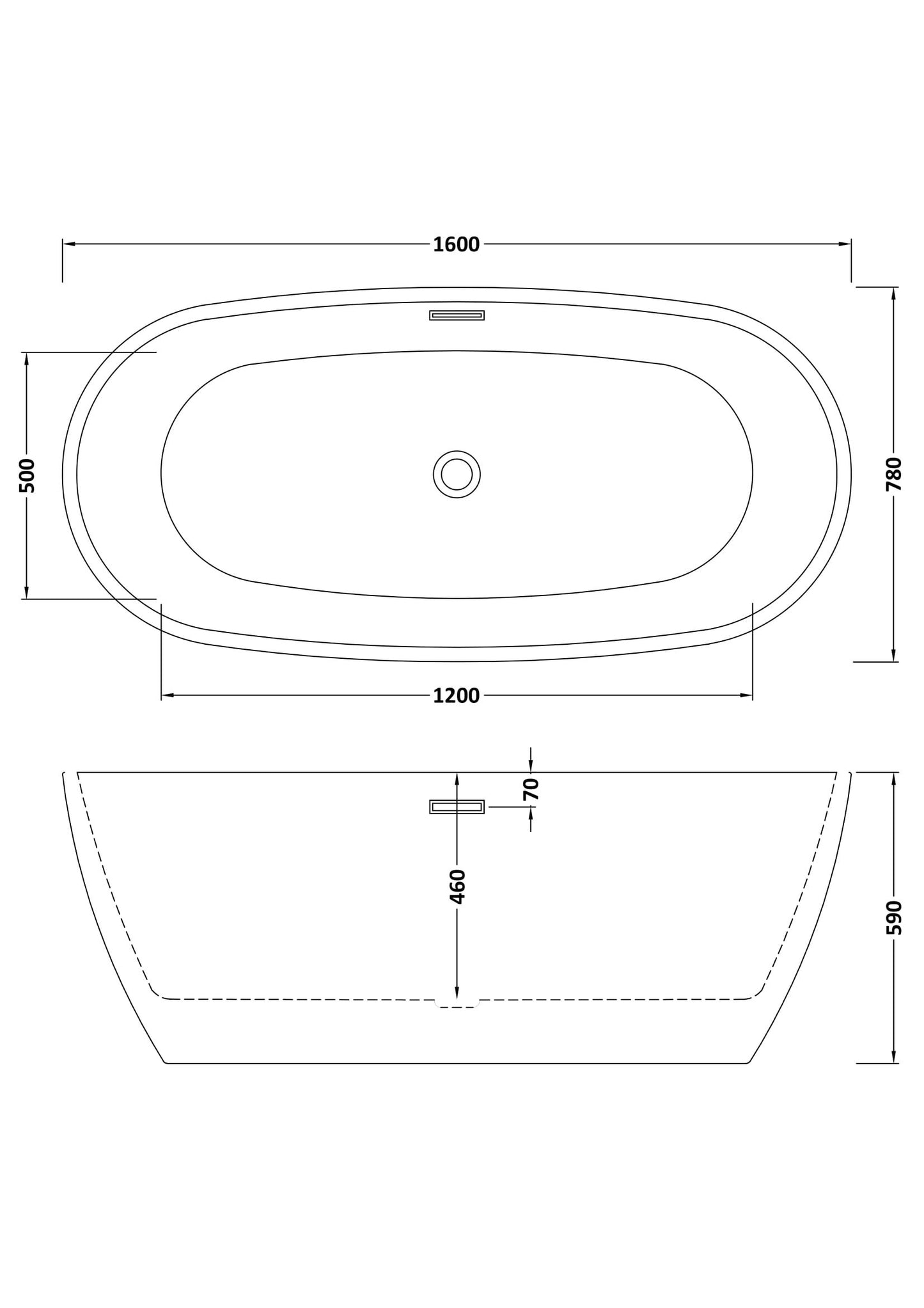 Nuie Choice Pendulum freestanding bathtub with legs and waste, 1600mm size, shown with smooth white acrylic surface and modern design.