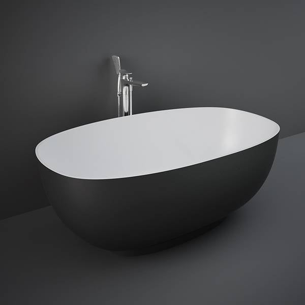 White freestanding RAK Ceramics Cloud bathtub with smooth, curved design shown in the image.