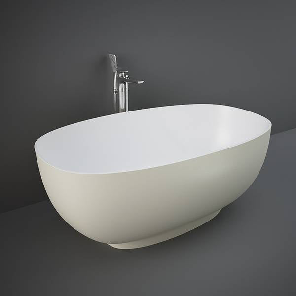 White RAK Ceramics Cloud freestanding bathtub with sleek, modern design and smooth curves, perfect for stylish bathroom decor.