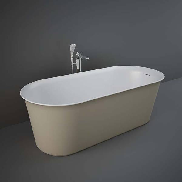 Grey RAK Ceramics Valet freestanding bathtub with sleek design and smooth surface, measuring 1700mm by 750mm.