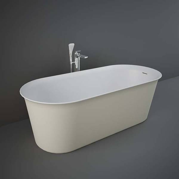 RAK Ceramics Valet freestanding bathtub in greige with sleek, modern design and smooth curves, measuring 1700mm by 750mm.