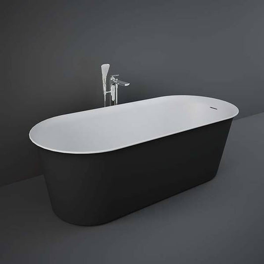 RAK Ceramics black freestanding bathtub, 1700mm x 750mm, with sleek modern design and smooth finish.