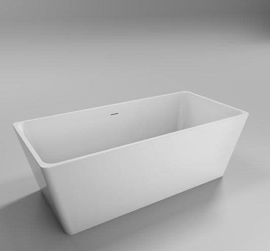 White Nabis modern square freestanding bathtub with waste and overflow, dimensions 1700x800x580mm, shown in a bathroom setting.