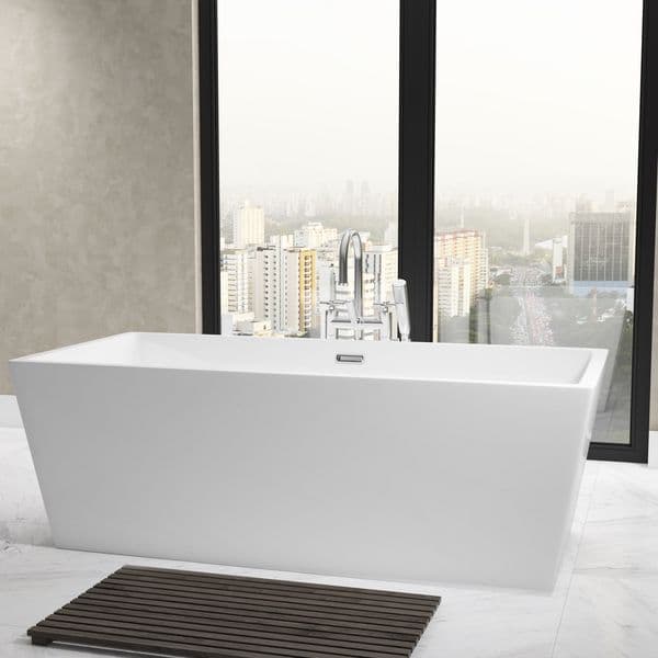 Nabis white modern square freestanding bathtub with waste and overflow, 1700mm x 800mm x 580mm, stylish bathroom fixture