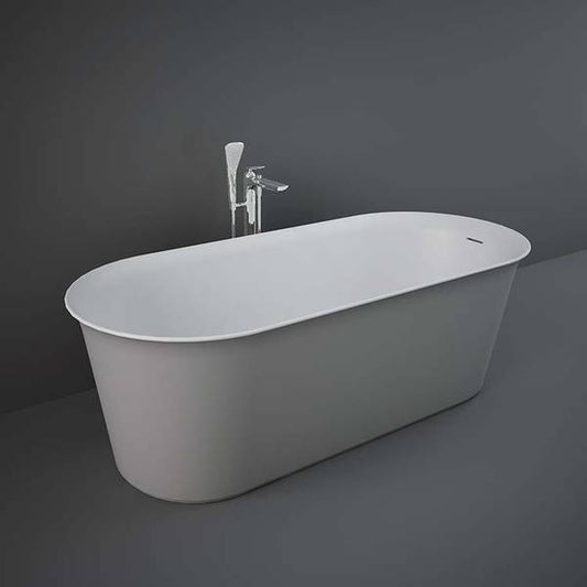 Grey RAK Ceramics Valet freestanding bathtub, 1700mm x 750mm, showcasing smooth curved design and modern bathroom style.